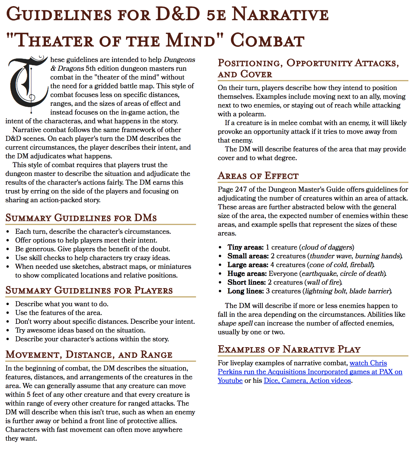 Sly Flourish S Guide To To Narrative Theater Of The Mind Combat In The 5th Edition Of Dungeons Dragons Sly Flourish