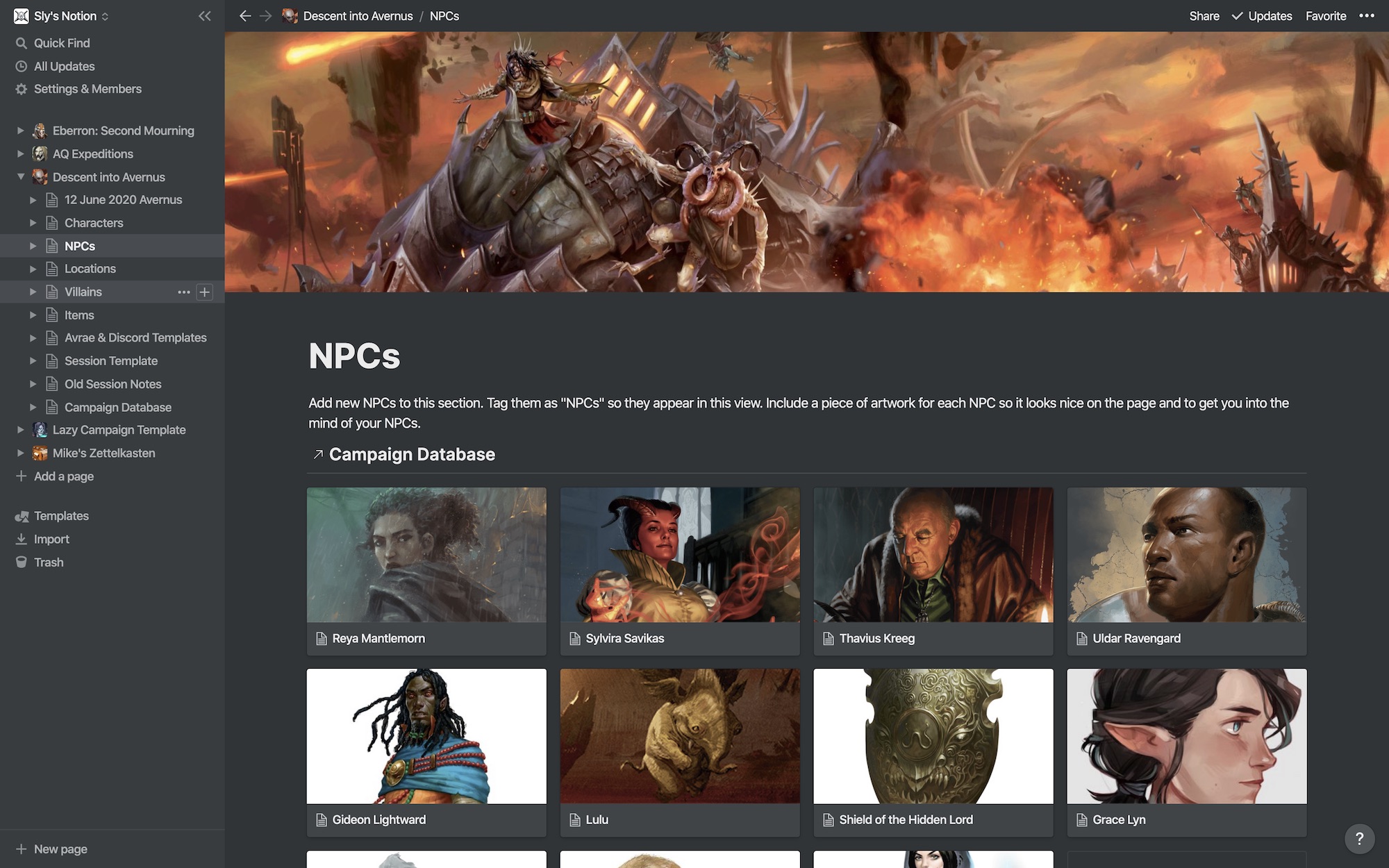 Galeria de modelos do Notion — Multi-Campaign RPG