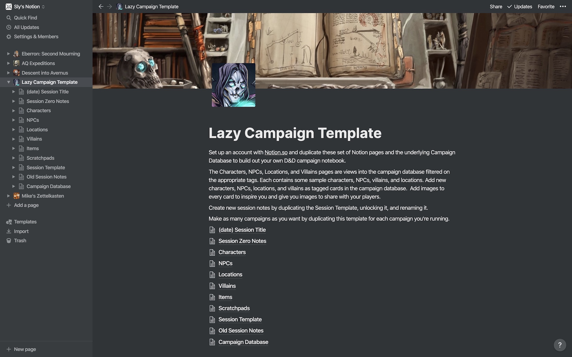 Using Notion.so for Lazy RPG Campaign Planning